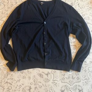 Uniqlo 100% Wool Blue Cardigan Sweater